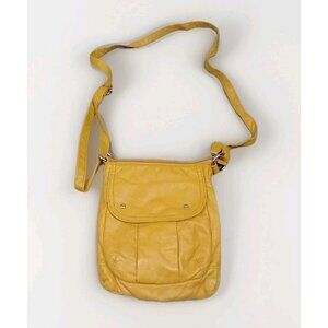Vegan Leather Crossbody Bag Purse Gold Yellow‎ Retro Glam Everyday Minimalist